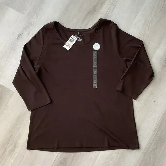 Pima Cotton Charter Club Womens Size 2X Brown Long Sleeve Shirt - Picture 1 of 7